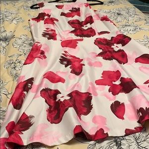 Pink floral midi dress with pockets